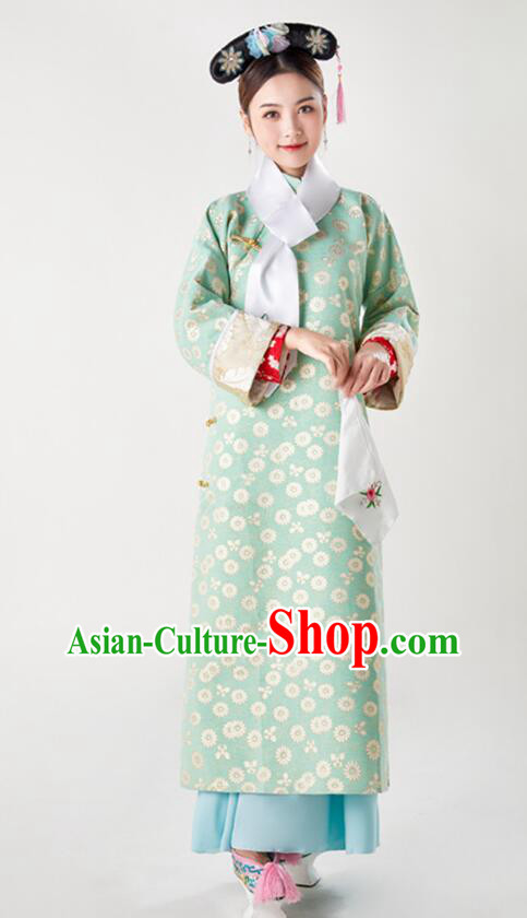 China Ancient Palace Lady Costumes Qing Dynasty Princess Clothing Green Qipao