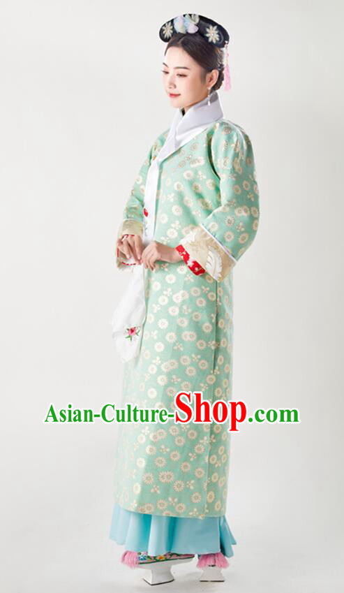 China Ancient Palace Lady Costumes Qing Dynasty Princess Clothing Green Qipao
