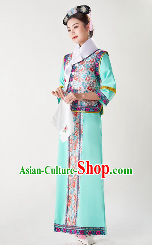 China TV Series Green Dress Ancient Palace Lady Costumes Qing Dynasty Princess Clothing