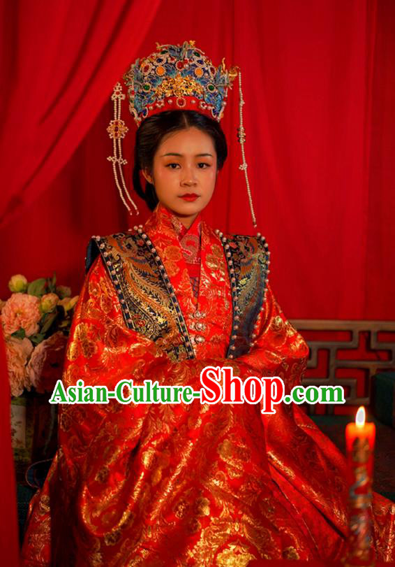 China Traditional Wedding Dress Ancient Chinese Bride Costumes Song Dynasty Empress Xia Pei Clothing
