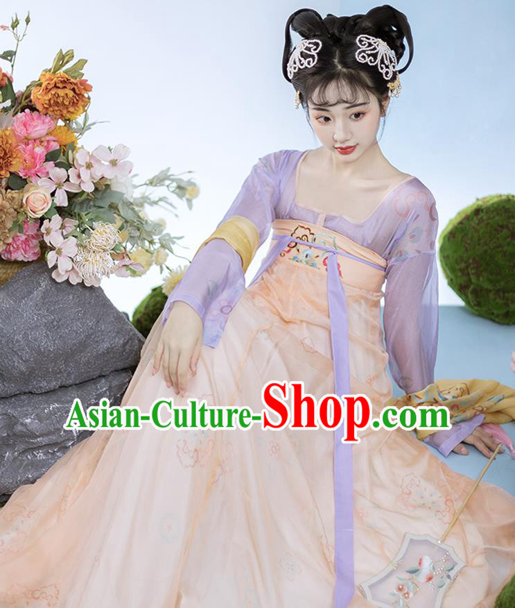 China Tang Dynasty Young Woman Dress Traditional Hanfu Clothing Ancient Palace Lady Costume