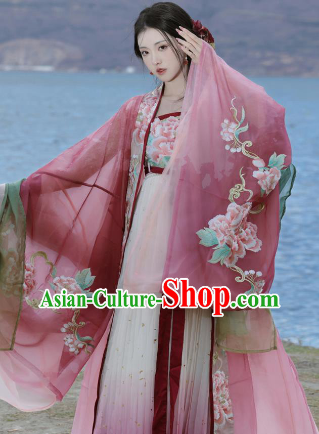 China Traditional Hanfu Embroidered Hezi Qun Ancient Court Woman Dresses Tang Dynasty Royal Princess Clothing