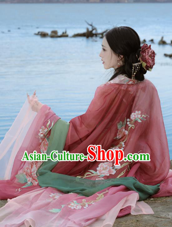 China Traditional Hanfu Embroidered Hezi Qun Ancient Court Woman Dresses Tang Dynasty Royal Princess Clothing