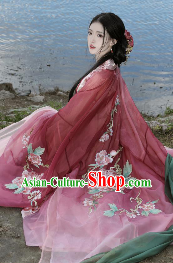 China Traditional Hanfu Embroidered Hezi Qun Ancient Court Woman Dresses Tang Dynasty Royal Princess Clothing