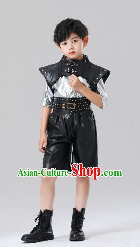 Children Metaverse Costume Boys And Girls Technology Sense Costume Silver Warrior Cool Sci Fi Catwalk Fashion Costume