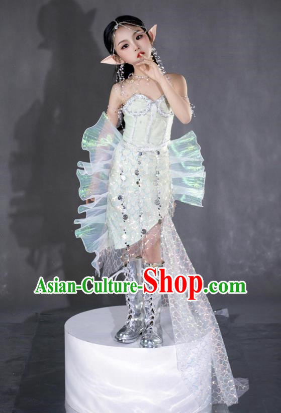 Mermaid Ji Sequined Mermaid Dress Girls Dress COS Mermaid Costume Children Ocean Wind Catwalk Costume Mermaid