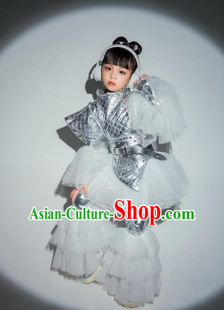 Girls Future Metaverse Technological Sense Creative Clothing Car Model Stage Silver Dress Catwalk Catwalk Show Trendy Clothing