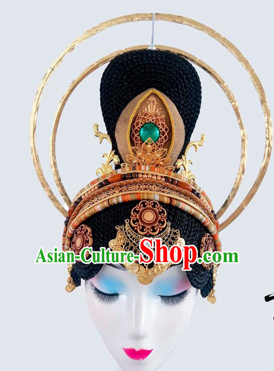 Classical Dunhuang Dance Head Plays A Performance Wig Hair Ornament Flying Music Dance A Complete Set Of Hair Temple Hair Ornaments Ethnic Style