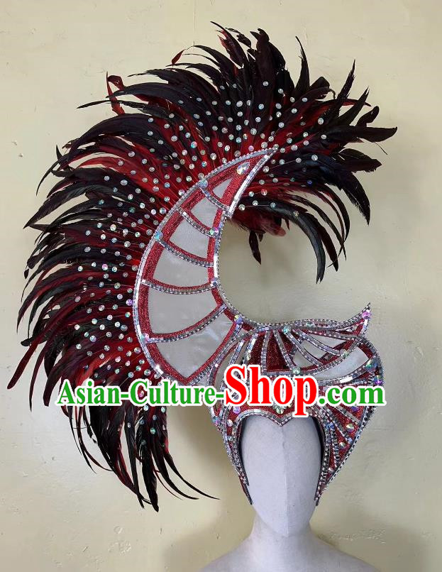 Red And Black Opening Dance Performance Feather Headdress Dance Team Samba Carnival Halloween