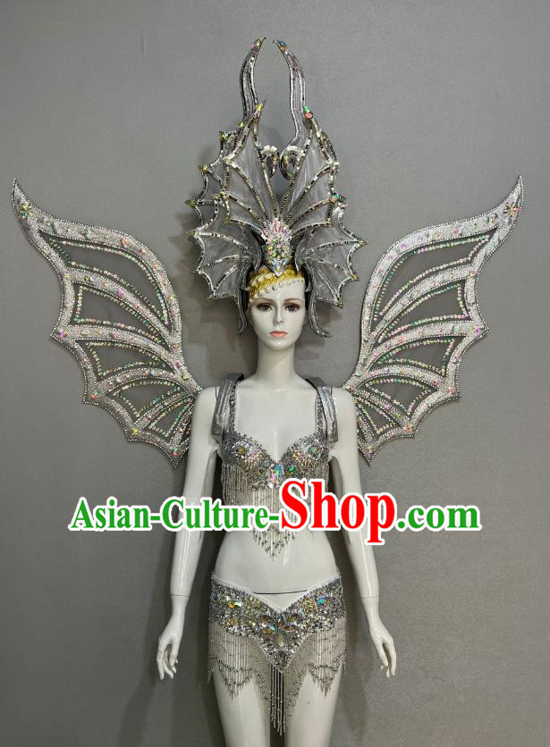 Silver Opening Dance Show Feather Headdress Dance Team Samba Costumes Mardi Gras Halloween
