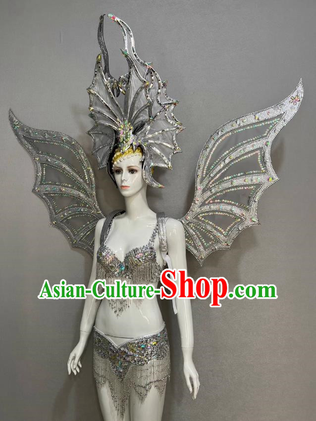 Silver Opening Dance Show Feather Headdress Dance Team Samba Costumes Mardi Gras Halloween