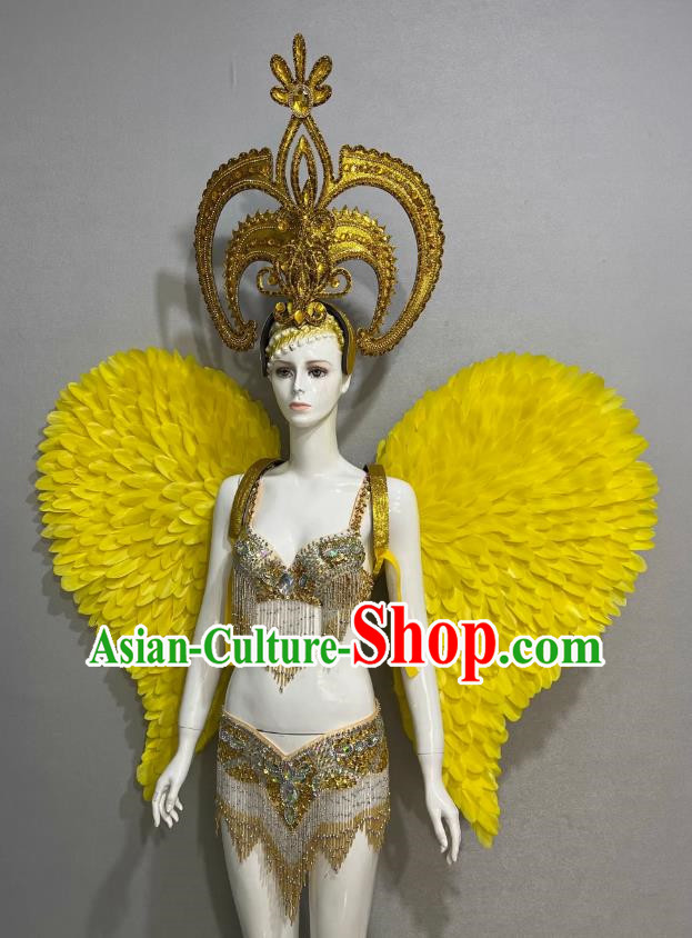 Golden Opening Dance Show Feather Headdress Dance Team Samba Costumes Mardi Gras Halloween