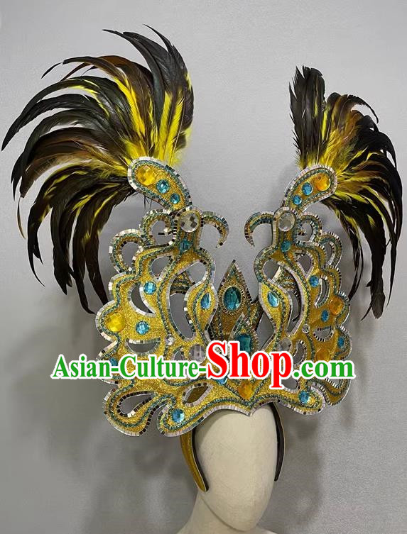 Gold Luxurious Opening Dance Performance Feather Headdress Dance Team Samba Costumes Carnival Halloween