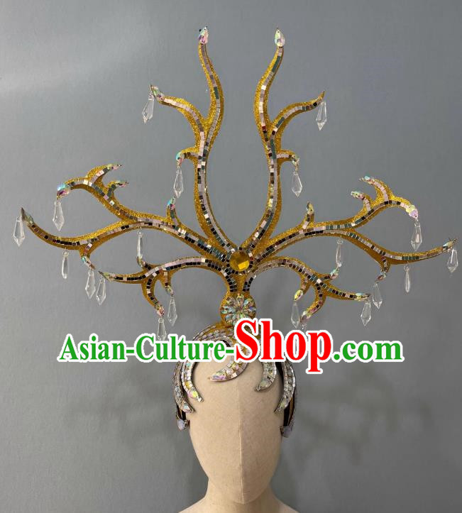Gold Rhinestone Opening Dance Performance Show Feather Headdress Dance Team Samba Costume Carnival Halloween