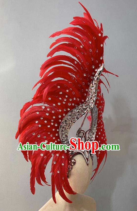 Red Opening Dance Show Feather Headdress Dance Team Samba Costumes Mardi Gras Halloween