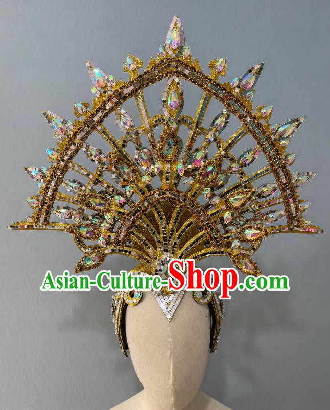 Golden Opening Dance Show Feather Headdress Dance Team Samba Costumes Mardi Gras Halloween