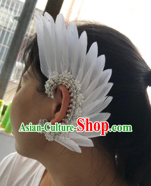 White Angel Wings Earrings Opening Dance Show Performance Feather Headdress Earrings Samba Costumes Carnival Halloween