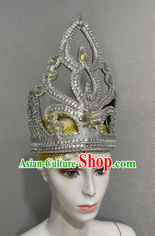 Silver Crown Opening Dance Performance Show Feather Headdress Dance Team Samba Costumes Mardi Gras Halloween