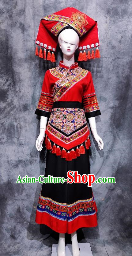 Red Zhuang Dance Costume Ethnic Minority Costume Guangxi Performance Costume