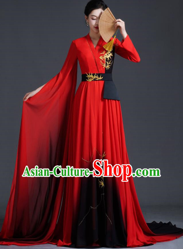 Chinese Style Top Banquet Evening Dress Model Catwalk Performance Costume Long Guzheng Playing Art Test Dress Tailing