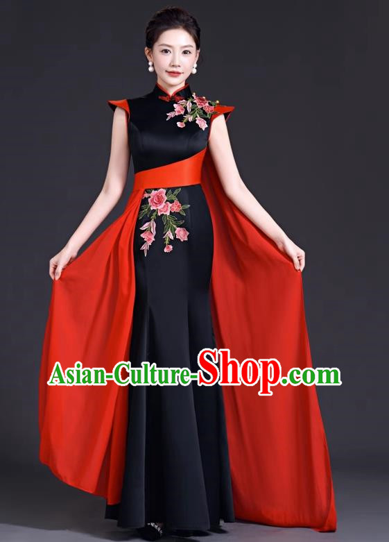 Top Evening Dress Temperament Stage Host Costume Chinese Style Improved Fishtail Long Cheongsam Dress