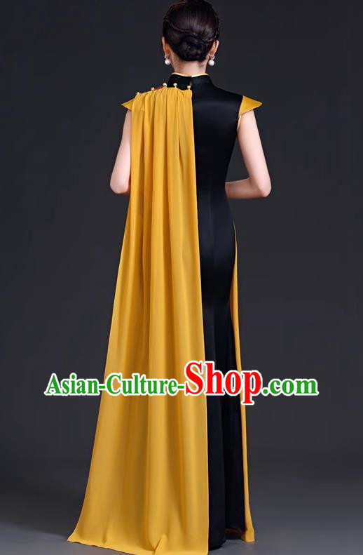 High Evening Dress Chinese Style Ladies Mermaid Model Group Stage Catwalk Costume Black