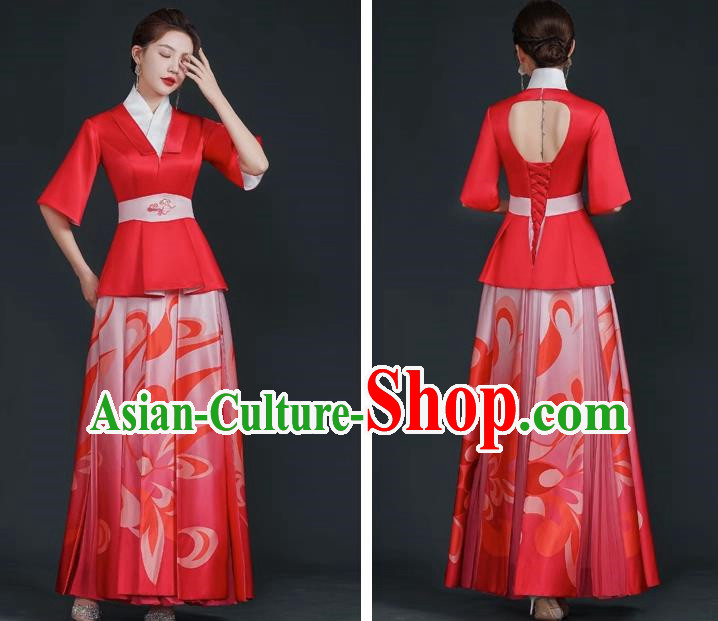 China Style Stage Catwalk Show Costumes Long Trailing Cheongsam Team Dress Art Examination Clothes