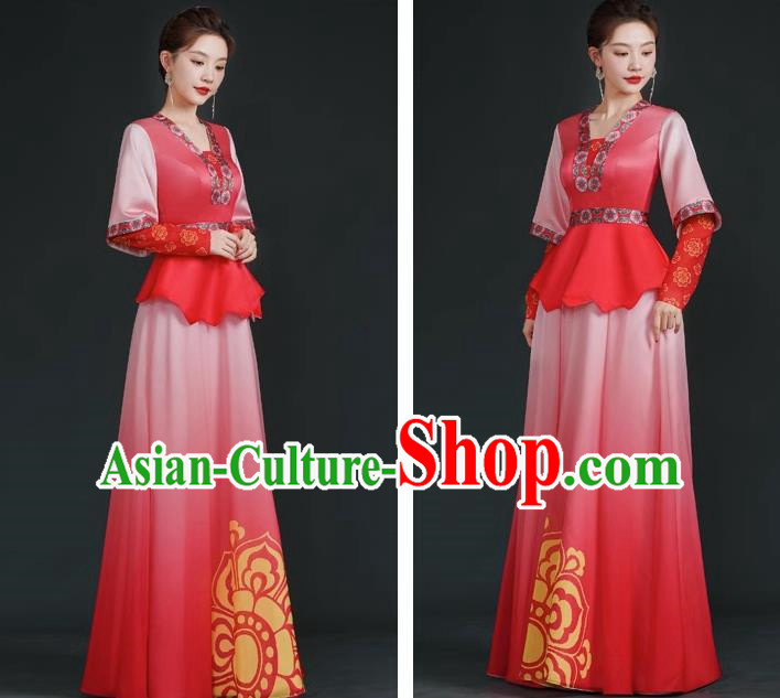 China Style Stage Catwalk Show Costumes Long Trailing Cheongsam Team Dress Art Examination Clothes