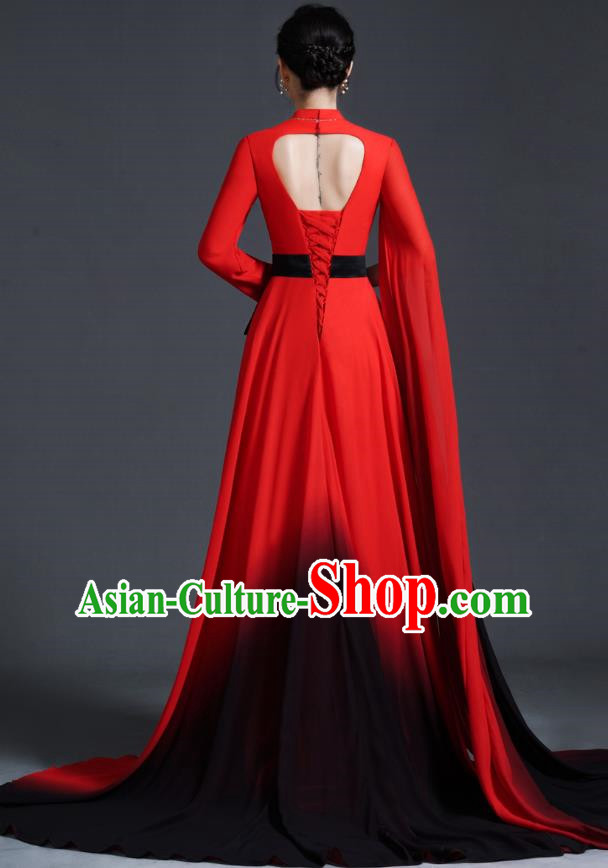 Chinese Style Top Banquet Evening Dress Model Catwalk Performance Costume Long Guzheng Playing Art Test Dress Tailing