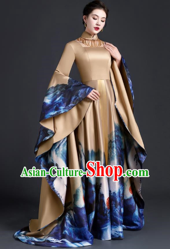 Exaggerated Big Sleeve Model Catwalk Costume Top Atmospheric Guzheng Performance Art Test Vocal Music Performance Host Dress Female