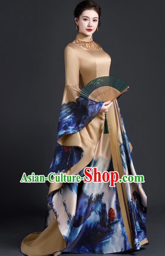 Exaggerated Big Sleeve Model Catwalk Costume Top Atmospheric Guzheng Performance Art Test Vocal Music Performance Host Dress Female