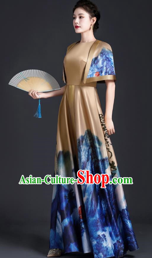 Chinese Style Top Atmospheric Landscape Painting Banquet Evening Dress Long Model Stage Catwalk Art Examination Performance Dress