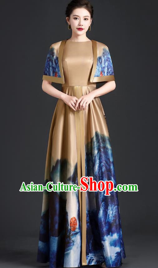 Chinese Style Top Atmospheric Landscape Painting Banquet Evening Dress Long Model Stage Catwalk Art Examination Performance Dress