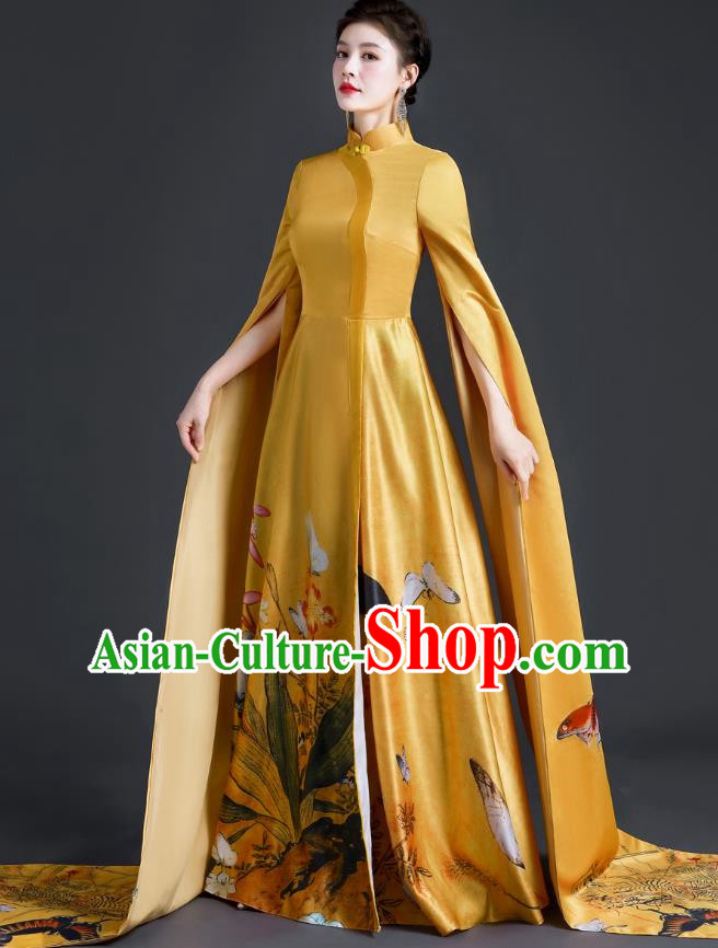 Chinese Style Top Evening Dress Annual Meeting Model Catwalk Show Cheongsam Performance Costume Atmospheric Guzheng Performance Art Test