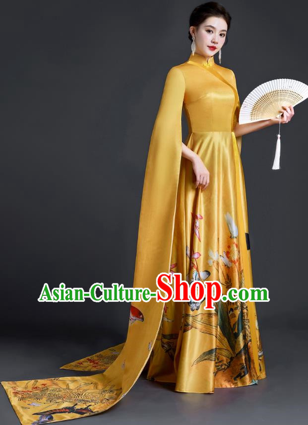 Chinese Style Top Evening Dress Annual Meeting Model Catwalk Show Cheongsam Performance Costume Atmospheric Guzheng Performance Art Test
