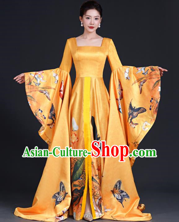 Chinese Fashion Top Catwalk Evening Dress Atmosphere Art Examination Vocal Performance Host Dress Model Cheongsam Long Costumes