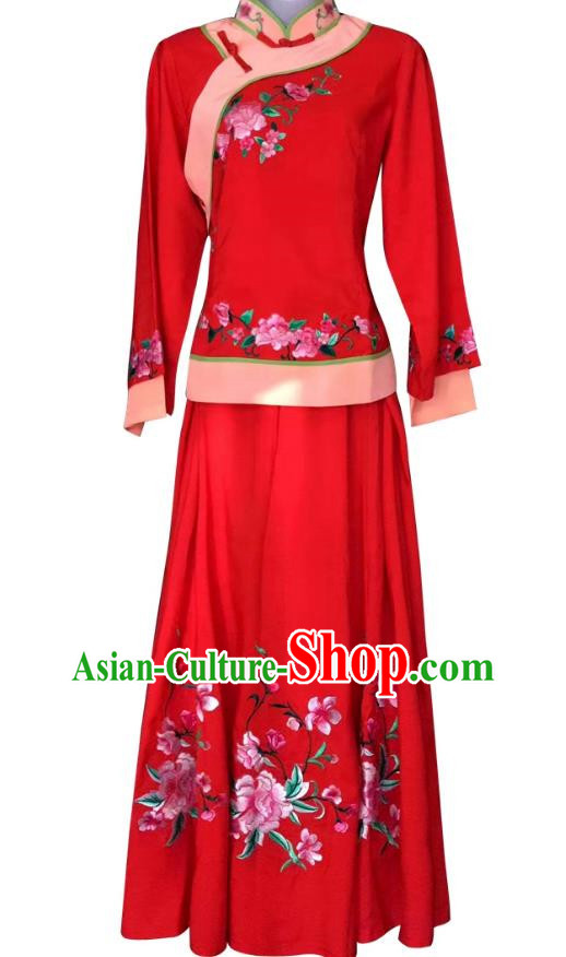 Red Slanted Breasts Huangmei Opera Couples Watching Lanterns Opera Costumes Huadan Costumes Ancient Costume Performance Costumes