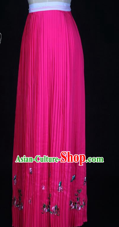 Rose Red Pleated Skirt Shaoxing Opera Huadan Embroidered Opera Costume Versatile Skirt For Women