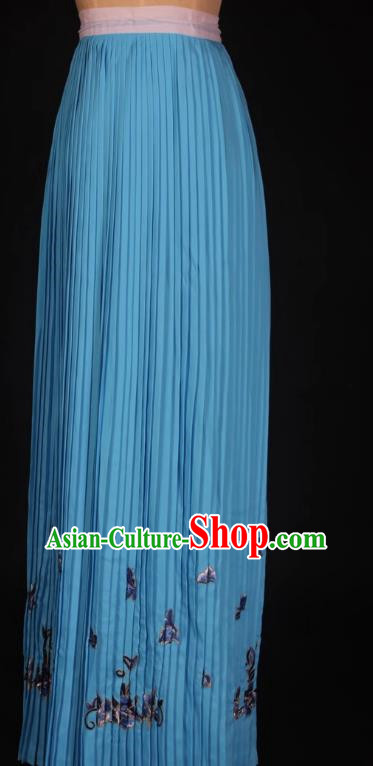 Blue Pleated Skirt Yue Opera Huadan Embroidered Opera Costume All Match Skirt For Women