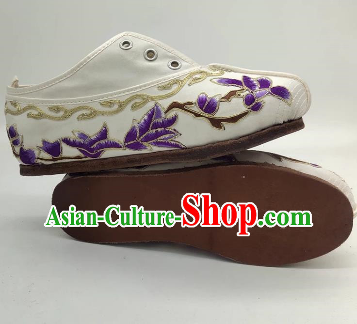 Chinese Opera Huadan Embroidered Shoes Miss Tsing Yi Flat Bottom Antique Costume