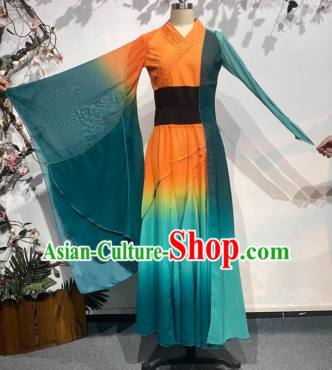 China Classical Han and Tang Orange Ode Wide Sleeved Dance Costumes for The Thirteenth Lotus Award Art Examination Practice Costumes