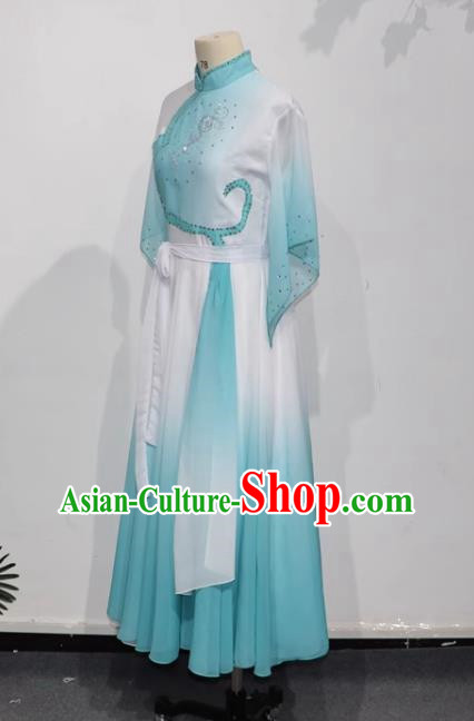 Light Green Dance Students Such As Summer Flowers with Dress Fan Dance Practice Skills Examination Jiaozhou Yangko Dance Costumes Performance Costumes