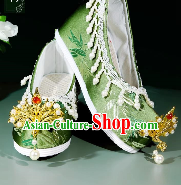 Head Turned Hanfu Shoes Brocade Green Ancient Cloth Shoes