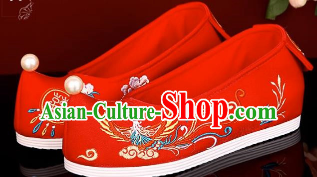 Red Bride Xiuhe Wedding Shoes Embroidered Hanfu Shoes
