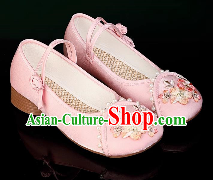 Hanfu Shoes With Pearl Round Toe Embroidery