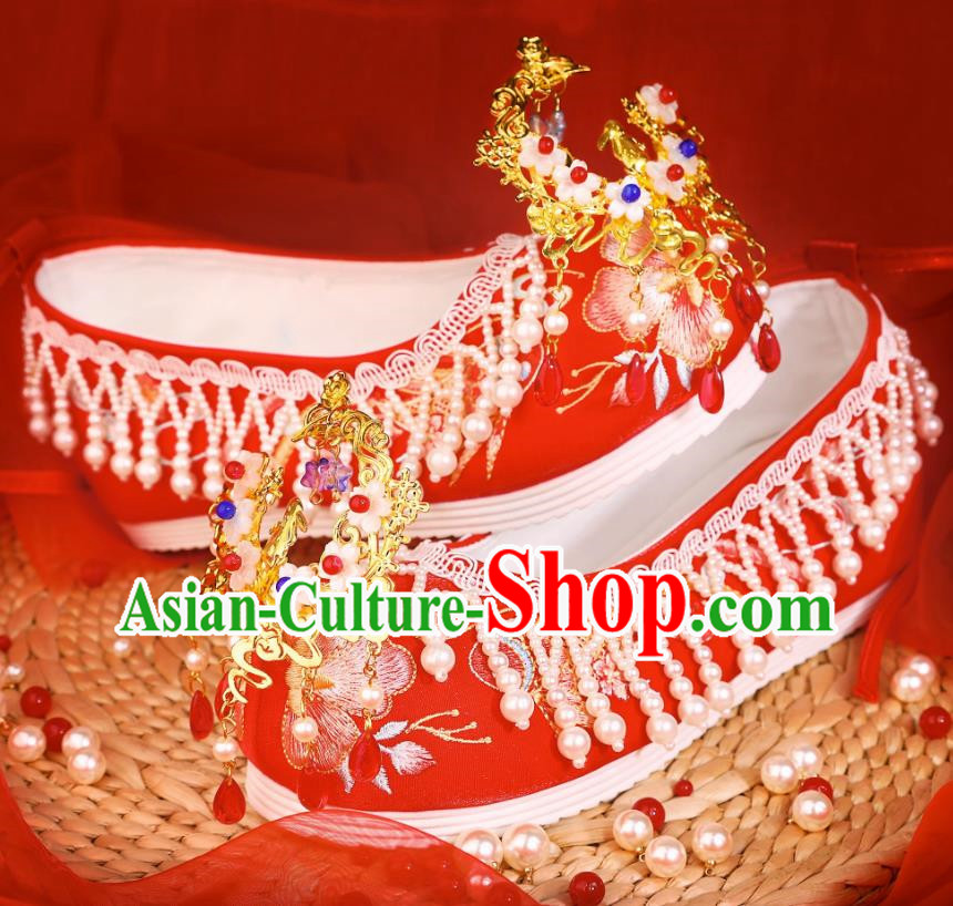 Xiuhe Wedding Shoes Women Embroidered Beaded Pearl Wedding Women Shoes Bridal Shoes