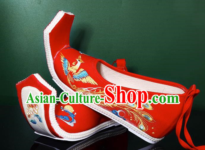 Women Hanfu Shoes Women Embroidered Phoenix Big Red Shoes