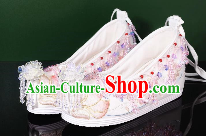 Handmade Hanfu Shoes Women Shoes Inner Heightening White Embroidered Shoes Women Cloth Shoes