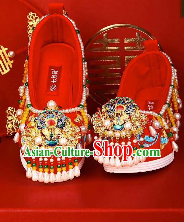 Handmade Beaded Wedding Shoes Xiuhe Dress Bride Han Dress Wedding