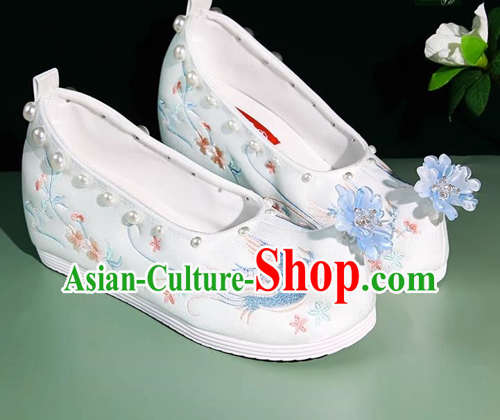 Embroidered Shoes Hanfu Matching Shoes Shallow Mouth Increase Handmade Beaded Pearl Cloth Shoes